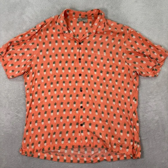 Kenny Flowers Mens XXL Orange Pineapple Print Short Sleeve Button Up Shirt EUC - Picture 1 of 7